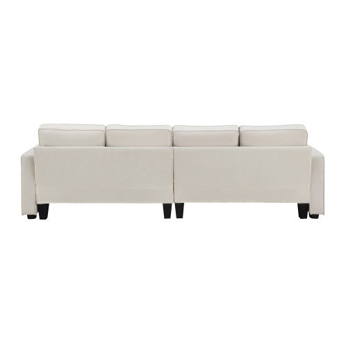 Modern 3-Seater Linen Fabric Sofa with Armrest Pockets and 4 Pillows, Minimalist Couch for Living Room, Apartment, or Office